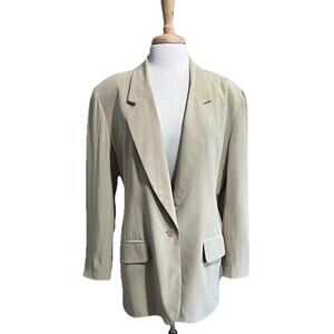 Vintage Ann May 100% Silk Jacket Blazer Beige Lined One Button Women’s Size 12